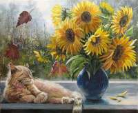 Без бренда «Подсолнухи в синей вазе возле кота» в Волгограде