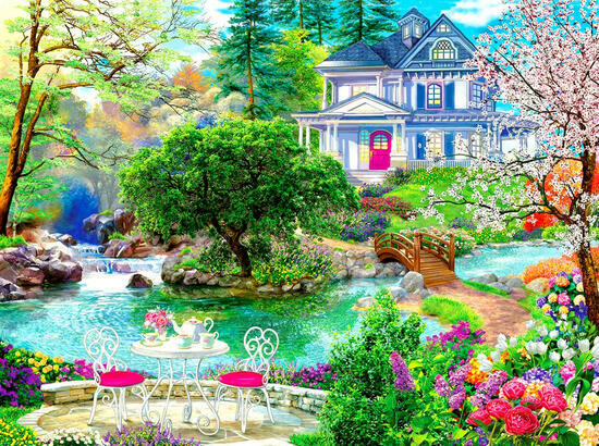 Картина по номерам 40x50 Голубой загородный домик