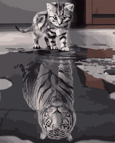 Картина по номерам 40x50 Котёнок и отражение тигра