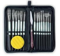 Без бренда «Коробка 50 шт.: Набор кистей для рисования в чехле, премиум набор (15 нейлоновых кистей, 1 мастихин) белые» в Волгограде