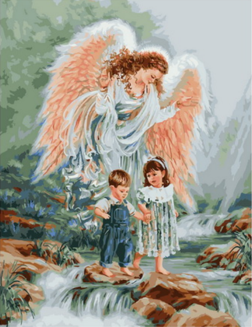 Картина по номерам 40x50 Ангел хранитель с маленькими детьми