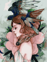 Без бренда «Девушка с большим цветком и птицы» в Волгограде в интернет-магазине  Без бренда «Девушка с большим цветком и птицы» в Волгограде