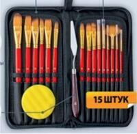 Без бренда «Набор кистей для рисования в чехле, премиум набор (15 нейлоновых кистей, 1 мастихин) красные» в Волгограде