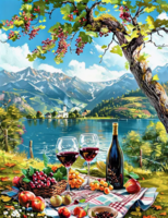 Без бренда «Винный натюрморт с бокалами, бутылкой вина, фруктами и ягодами» в Волгограде