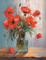 Букет маков в стеклянной вазе на столе