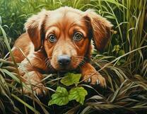 Рыжий щенок в траве